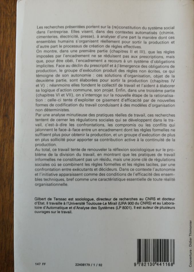 Autonomie dans le travail 1992 de TERSSAC Gilbert Coaching Management
