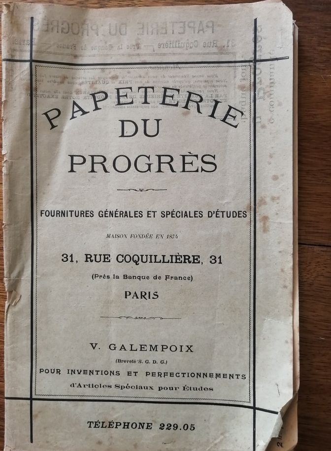 Catalogue de la Papeterie du Progrès rue Coquillière Paris