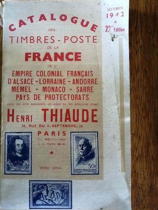 Catalogue des timbres poste de France et colonies Thiaude 1942