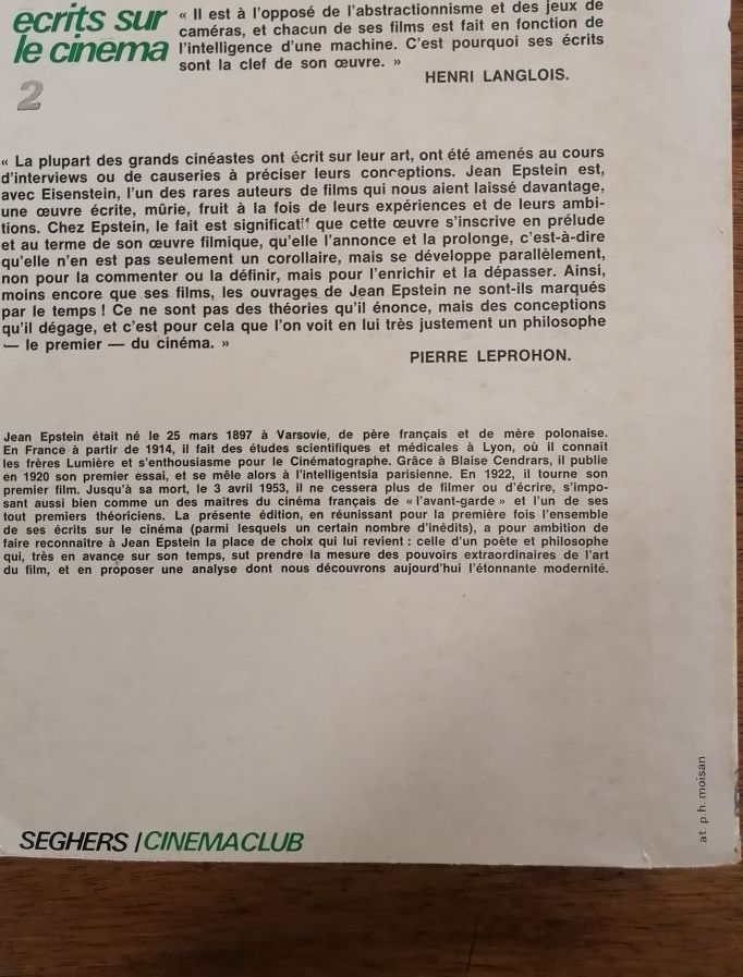 Ecrits sur le cinéma 1974 EPSTEIN Jean Vision Perspective Philosophie