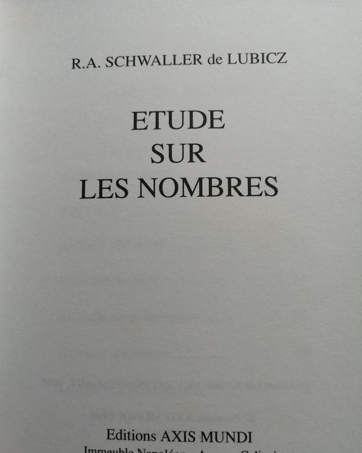 Etude sur les nombres 1991 SCHWALLER de LUBICZ René Adolphe