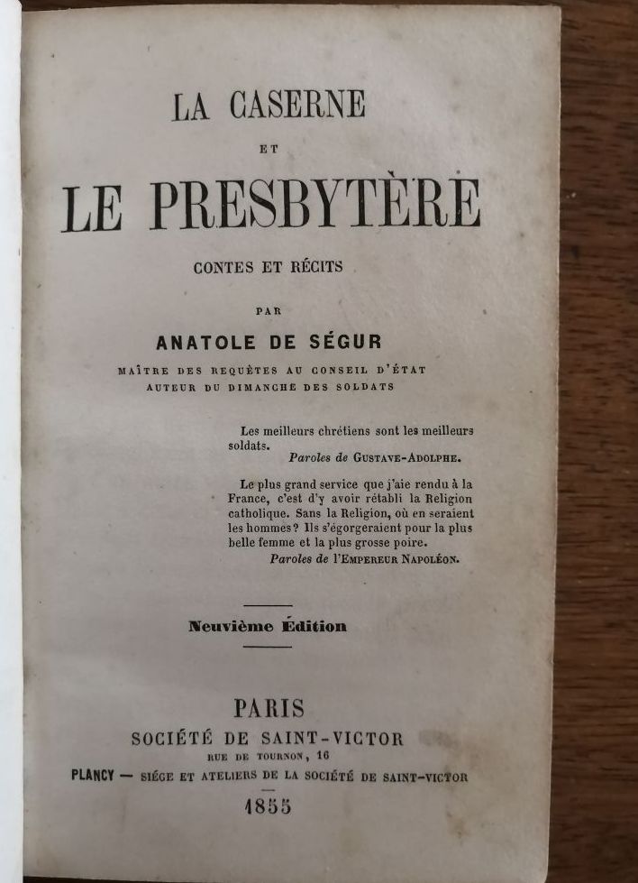 La caserne et le presbytère Contes et récits 1855 de SEGUR Anatole