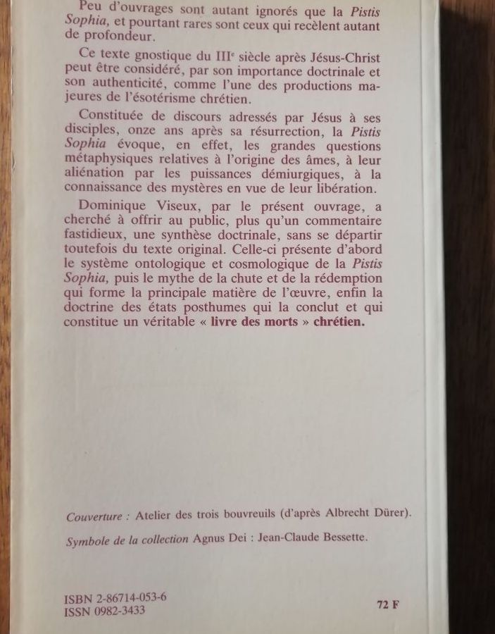 La pistis sophia et la gnose 1988 VISEUX Dominique Esotérisme