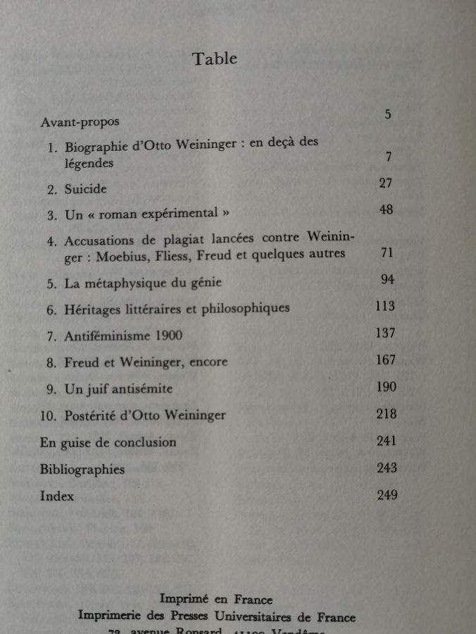 Le cas Otto Weininger 1982 le RIDER Jacques Racines de l anti