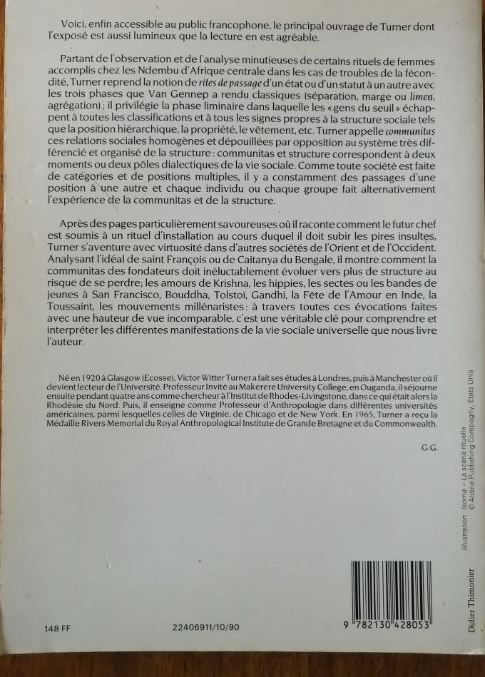 Le phénomène rituel Structure et contre structure 1990 TURNER Victor