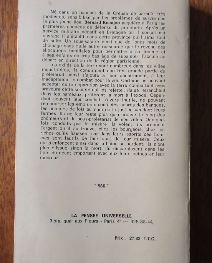 Les exilés de la terre 1973 BEAUJON Bernard Sociologie Edition