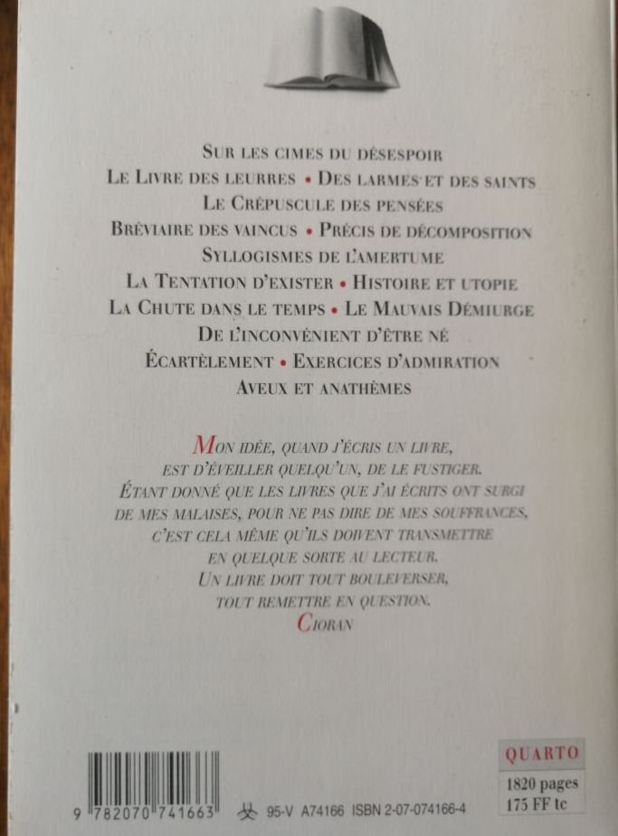 Oeuvres 1995 CIORAN Emil Philosophie Psychologie