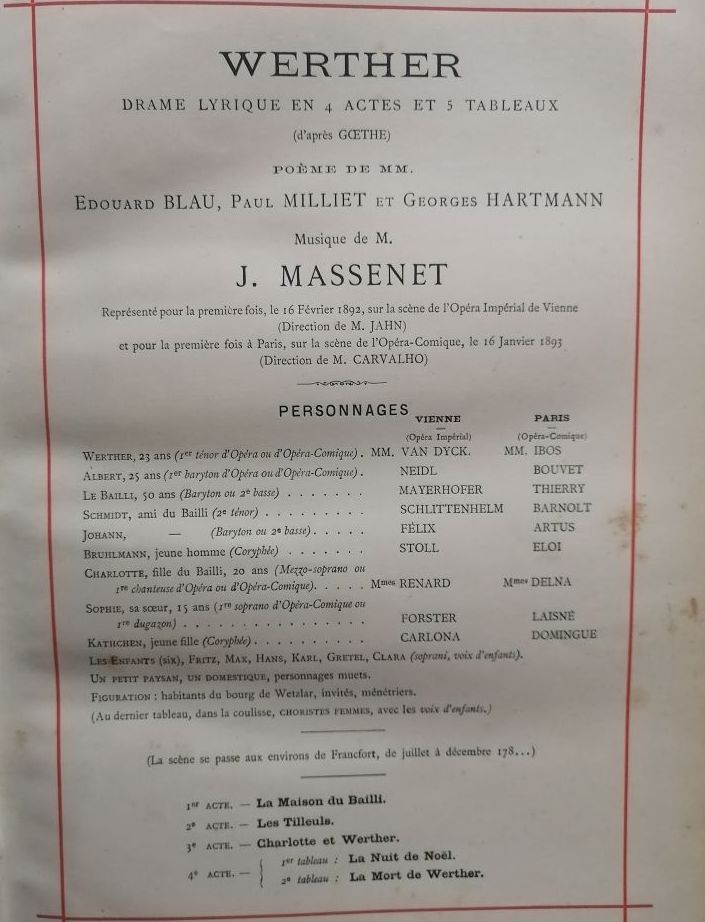 Partition Werther Partition et livret originaux 1893 MASSENET Jules