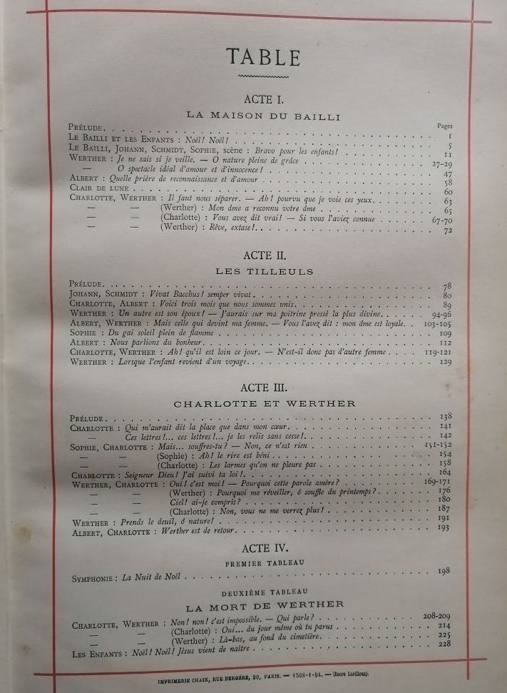 Partition Werther Partition et livret originaux 1893 MASSENET Jules