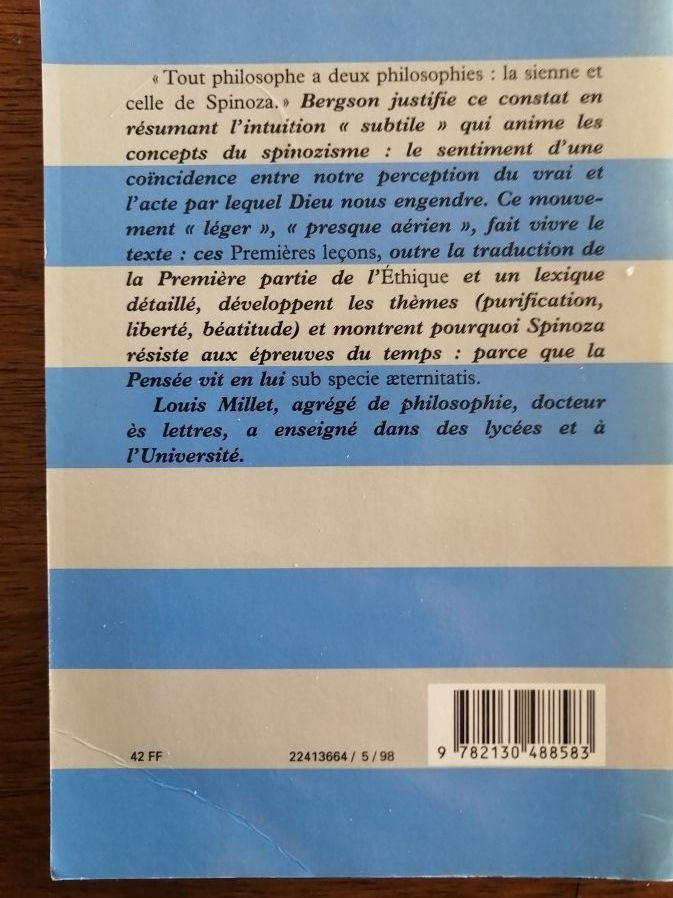Premières leçons sur l éthique de Spinoza 1998 MILLET Louis Lecture