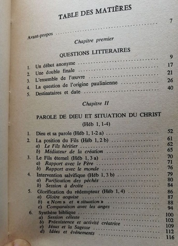 Situation du Christ Epitre aux hébreux 1 et 2 1969 VANHOYE Albert
