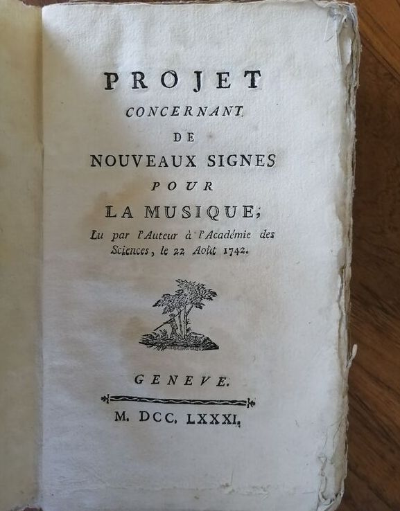 Traités sur la musique 1781 ROUSSEAU Jean Jacques Proposition de